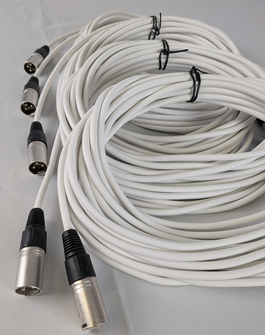 Set of 5 XLR Mic Leads 10m Long White Cable with Rewireable XLR Plugs
